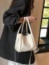 Mini Bucket Bag Litchi Embossed White PU
