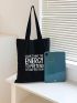 Slogan Graphic Shopper Bag No-closure Double Handle Canvas