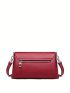 Litchi Embossed Square Bag Genuine Leather Flap