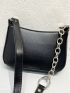 Black Shoulder Bag Chain Decor With Zipper PU