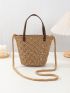 Mini Straw Bag Double Handle Solid Color Vacation Style