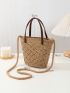 Mini Straw Bag Double Handle Solid Color Vacation Style