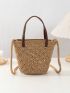 Mini Straw Bag Double Handle Solid Color Vacation Style