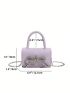 Mini Satchel Bag Rhinestone & Bow Decor Top Handle