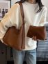 Fashion Style Hobo Bag Solid Color Patch Decor With Small Pouch