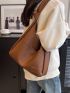 Fashion Style Hobo Bag Solid Color Patch Decor With Small Pouch