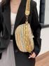 Small Straw Bag Colorblock Striped Pattern Chain Decor