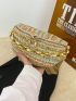 Small Straw Bag Colorblock Striped Pattern Chain Decor