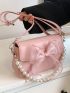 Mini Flap Square Bag Bow & Pearl Decor Pink