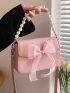 Mini Flap Square Bag Bow & Pearl Decor Pink
