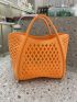 Medium Square Bag Orange Hollow Out Design, Clear Bag Trendy & Waterproof