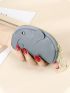 Genuine Leather Coin Purse Litchi Embossed Cartoon Elephant Design