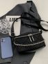 Mini Quilted Fanny Pack Chain Decor Black Zipper