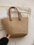 Two Tone Straw Bag Medium Double Handle Vacation