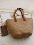 Two Tone Straw Bag Medium Double Handle Vacation