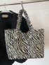 Zebra Striped Shopper Bag Ruched Detail Double Handle