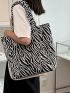 Zebra Striped Shopper Bag Ruched Detail Double Handle