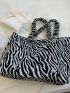 Zebra Striped Shopper Bag Ruched Detail Double Handle