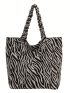 Zebra Striped Shopper Bag Ruched Detail Double Handle