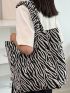 Zebra Striped Shopper Bag Ruched Detail Double Handle