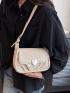 Heart Detail Flap Square Bag Pu Fashion White