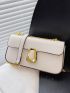 Metal Decor Flap Baguette Bag Fashion White