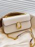 Metal Decor Flap Baguette Bag Fashion White