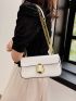 Metal Decor Flap Baguette Bag Fashion White