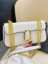 Metal Decor Flap Baguette Bag Fashion White