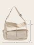 Pocket Front Hobo Bag Large Capacity Beige