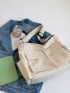 Pocket Front Hobo Bag Large Capacity Beige