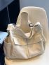 Pocket Front Hobo Bag Large Capacity Beige