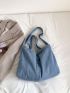 Stylish Denim Hobo Bag, Crossbody Bag For Work & School, Trendy Y2K Armpit Bag With Multiple Pockets