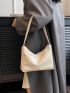 Minimalist Pu Hobo Bag With Zipper Casual Beige