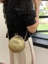 Mini Circle Bag Glitter Gold Ring Strap For Party, Perfect Bride Purse For Wedding, Prom & Party Events