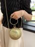 Mini Circle Bag Glitter Gold Ring Strap For Party, Perfect Bride Purse For Wedding, Prom & Party Events