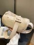 Letter Print Hobo Bag Beige Adjustable Strap For Daily