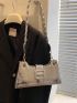 Crocodile Embossed Baguette Bag Silver Funky