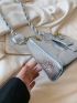 Crocodile Embossed Baguette Bag Silver Funky