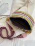 Colorblock Straw Bag Chain Decor Adjustable Strap For Vacation