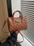 Chain Decor Boston Bag Quilted PU