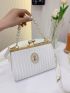 Figure & Faux Pearl Decor Square Bag PU Kiss Lock