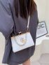 Figure & Faux Pearl Decor Square Bag PU Kiss Lock