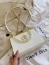 Figure & Faux Pearl Decor Square Bag PU Kiss Lock