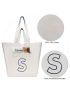 Monogrammed Gifts for Women Canvas Bag with Zipper Inner Pocket Two Portable Straps Embroidery 14oz  Initial Tote Bag Beach Bag Personalized Gifts for Mother Friends Bride (Letter S)