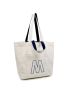 14oz Initial Personalized Canvas Tote Bag with Two Portable Straps Inner Zipper Pocket Embroidery Beach Utility Tote For Mother Teacher Gifts Birthday Wedding Women Friends Bride Monogram M