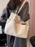 Polyamide Shoulder Tote Bag Letter Patch Decor Beige Pocket Front