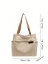 Polyamide Shoulder Tote Bag Letter Patch Decor Beige Pocket Front