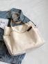 Polyamide Shoulder Tote Bag Letter Patch Decor Beige Pocket Front