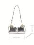 PU Baguette Bag Crocodile Print White